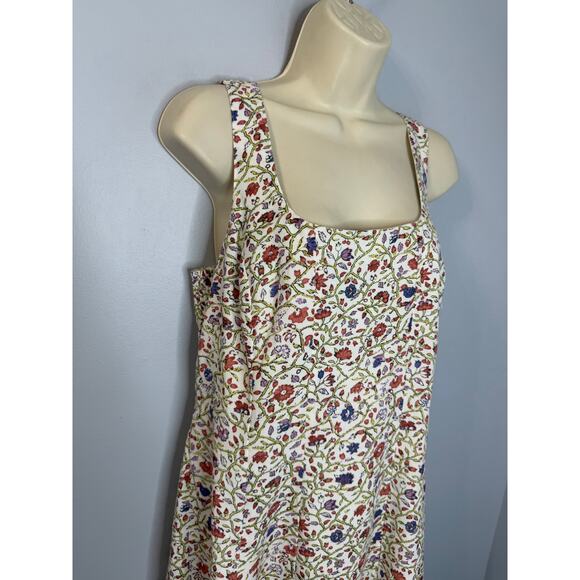 Lea Square Neck Floral Linen Blend Midi Dress Women's M - Picture 8 of 12